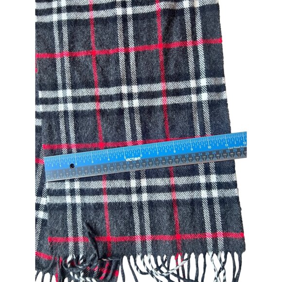 Wool & Cashmere Co Italian Plaid Scarf 11.5" x 60" Charcoal Black Red & White - Picture 6 of 8
